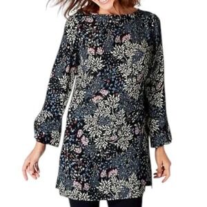 J. Jill Navy Floral Long Sleeve Tunic Dress